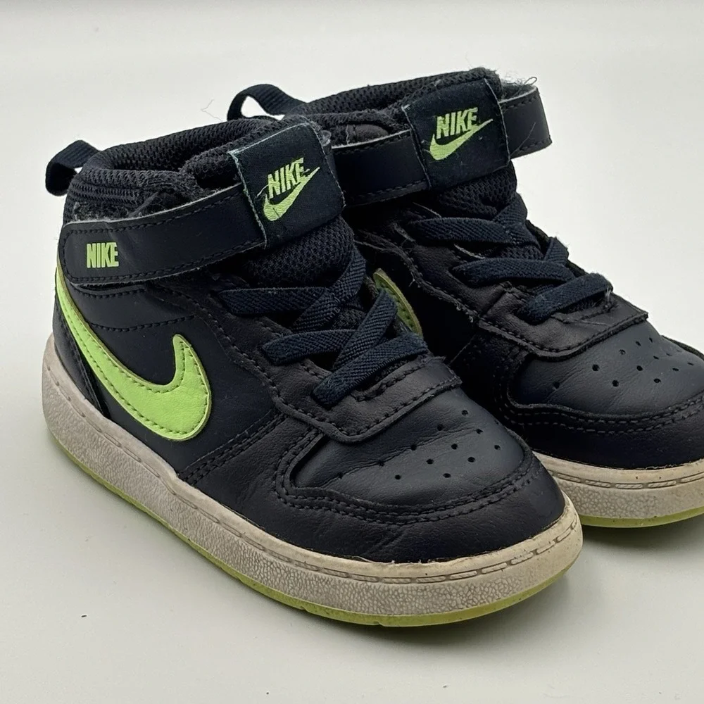 Nike Court Borough Mid 2 TD Black Green CD7784-403 Toddler Sz7C UK 6.5 EUR23.5